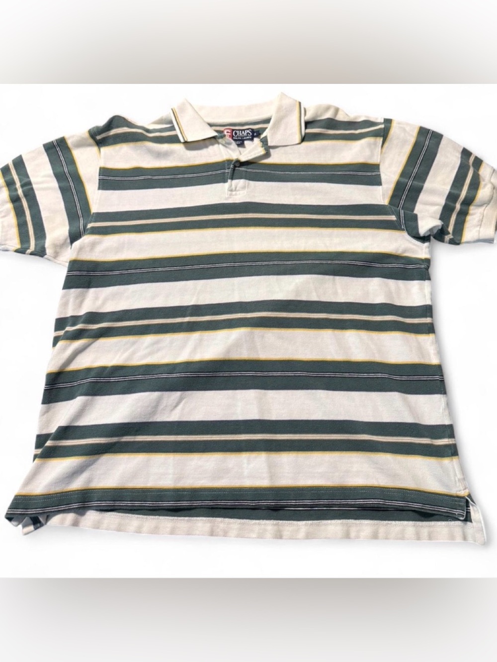 Chaps Ralph Lauren Green, White & Yellow Striped Polo Shirt